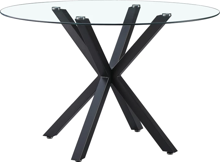 Tavolinë kuzhine Tavula qelq-metal me këmbë metalike të zeza D120x75cm