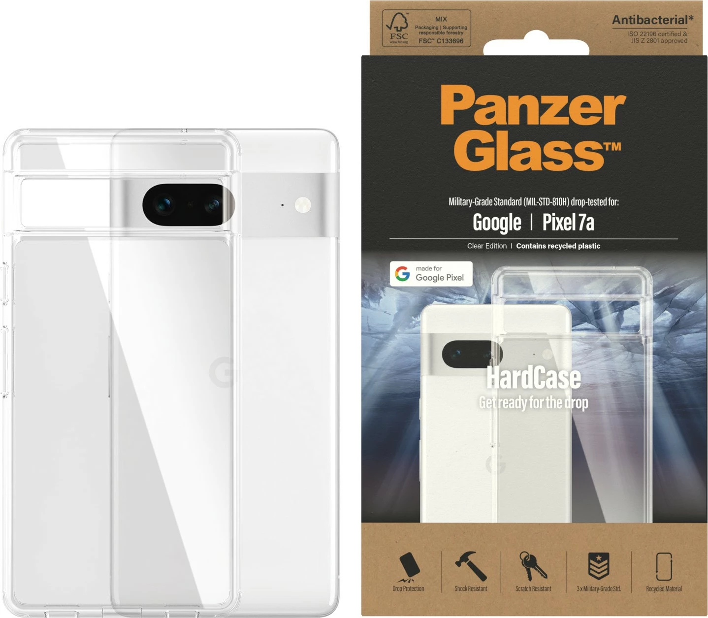 Mbështjellës PanzerGlass për Google Pixel 7a, transparent