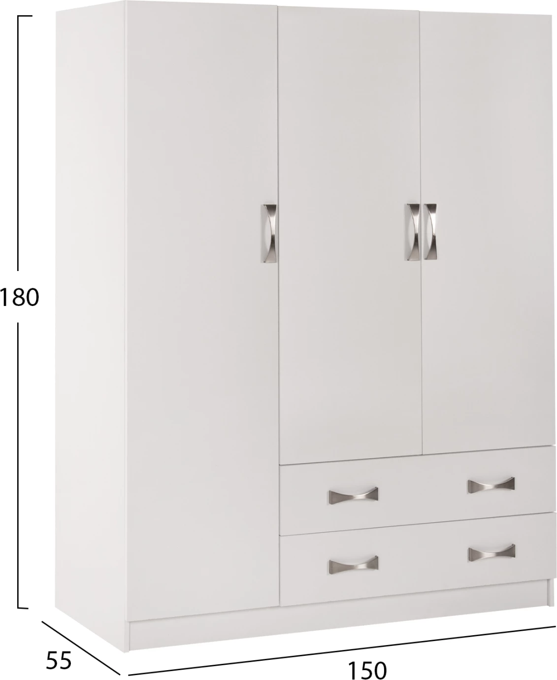 Dollap 3-fletësh CARLY FH384.05 me 2 sirtarë ngjyrë e bardhë 150x55x180H cm