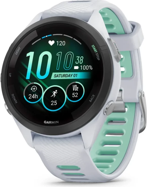 Smartwatch Garmin Forerunner® 265S Black Bezel, Stone White Case, Stone White/Neotropical Silicone Strap, 42 mm