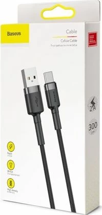 Kabllo USB Baseus Cafule 6953156296343 USB-A në USB-C 3 m USB 2.0, e thurur najlon, zezë/gri