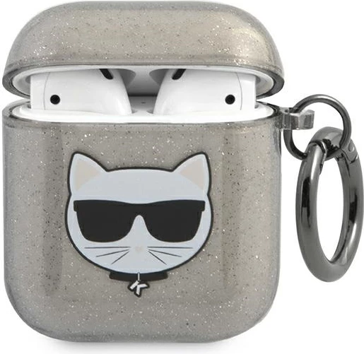 Mbështjellës Karl Lagerfeld KLA2UCHGK për AirPods 1/2, Choupette, i zi me shkëlqim