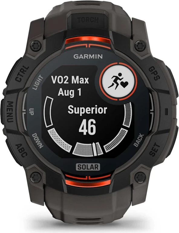 Smartwatch Garmin Instinct® 3 Solar, Black with Charcoal Silicone Strap, 50 mm