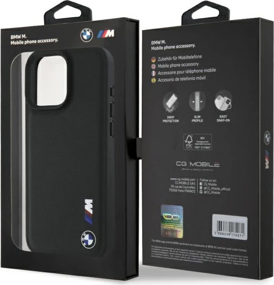 Mbështjellës, BMW, Smooth Rubber Logo, për iPhone 16 Pro Max, i zi