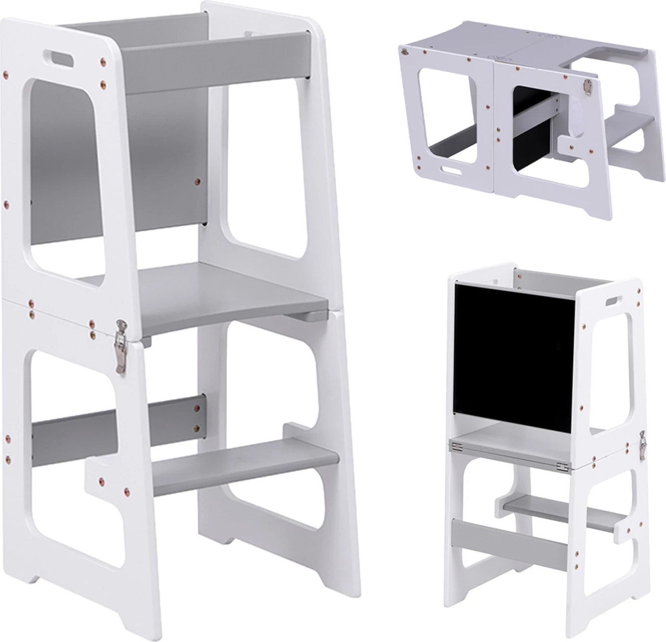 Kullë mësimi për fëmijë me tabelë, dru pishe, e bardhë/gri, RICKI FH18345.03, 37x40x84cm