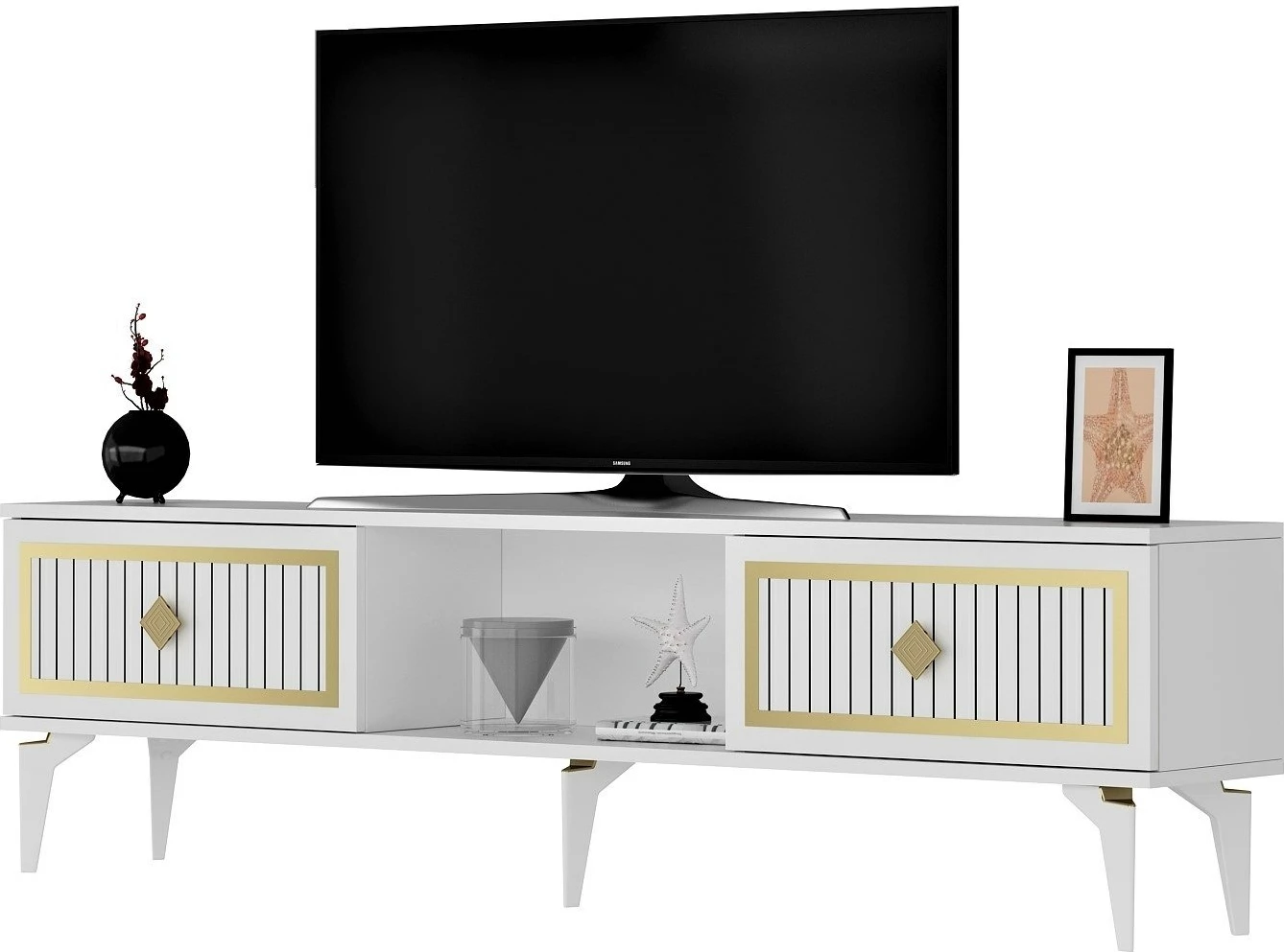 Komodë TV Hanah Home, Nil, e bardhë dhe e artë