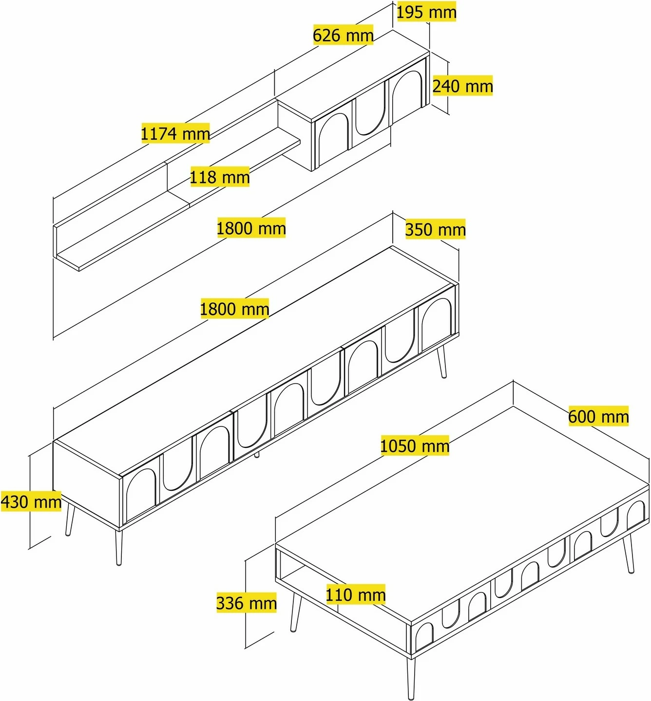 Set mobiljesh për dhomë dite, Skye Decor, Lyon 3, e bardhë, ari