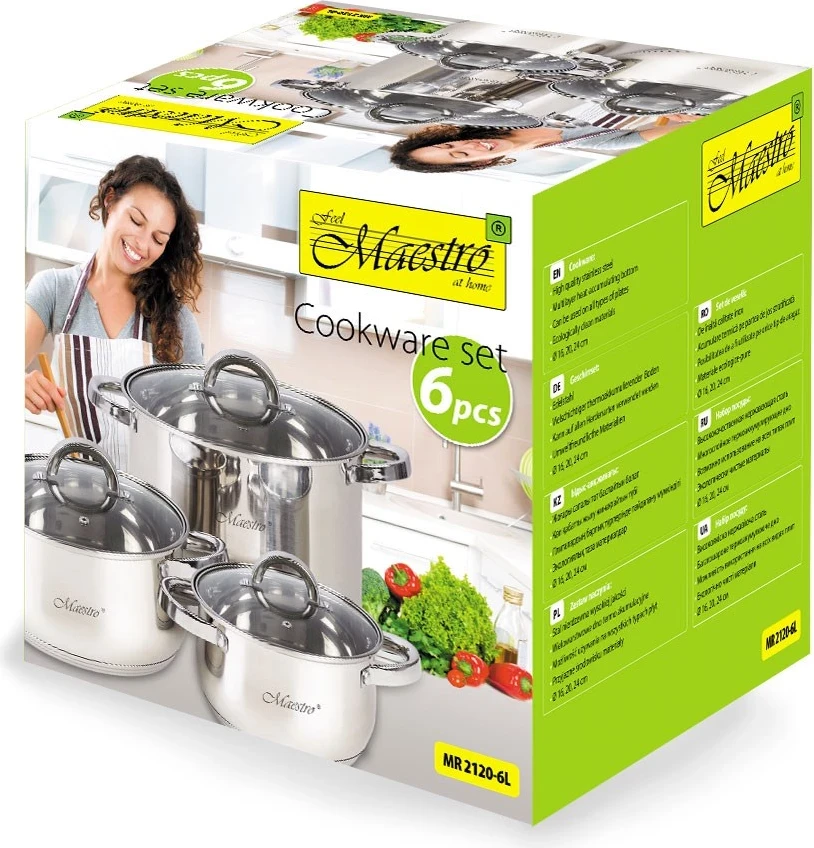 Set me 3 tenxhere Maestro MR-2120-6L, çelik inox