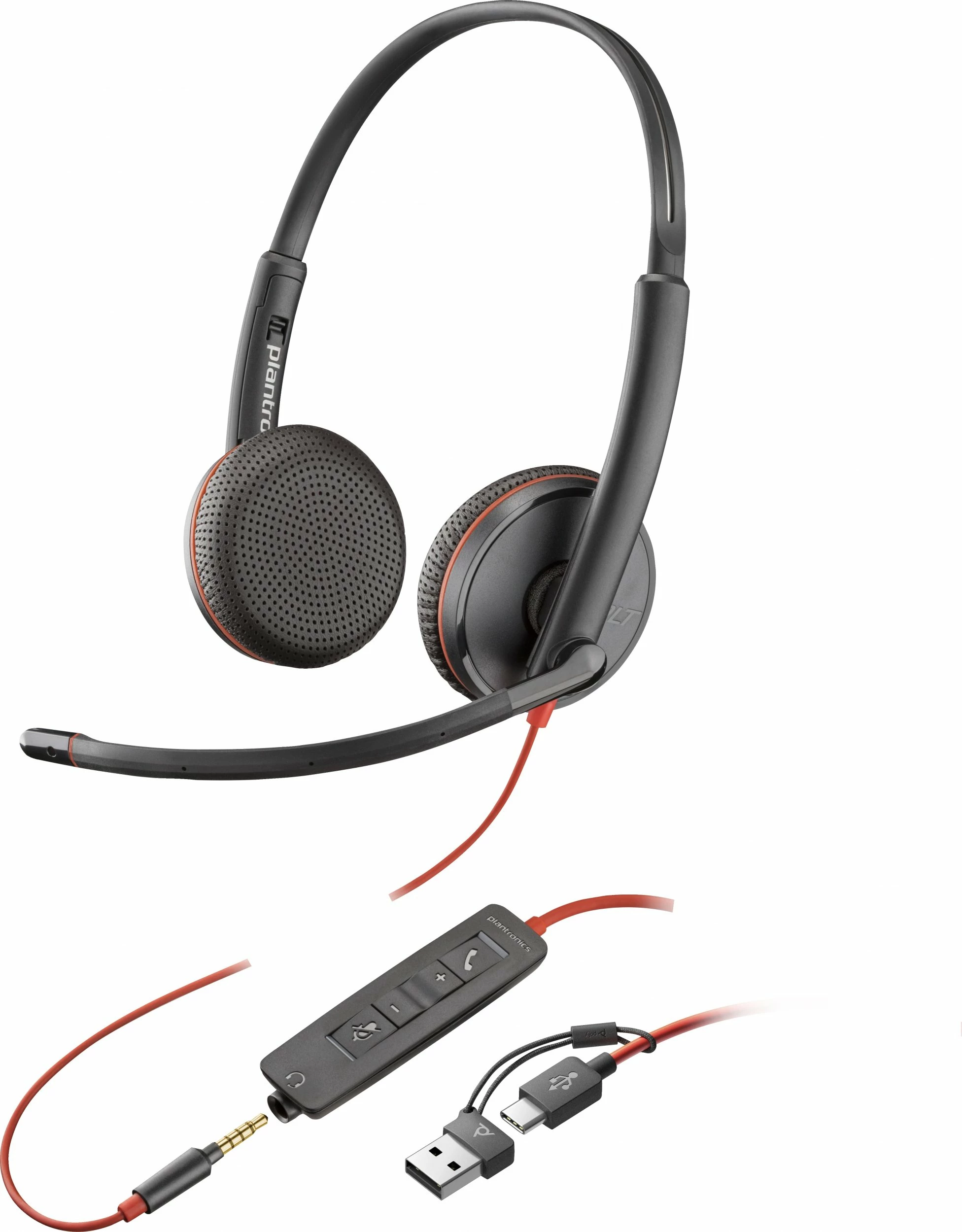 Kufje Poly Blackwire 3225 (8X229AA) me mikrofon, me kabllo, USB/USB-C/3.5mm, të dyanshme, të zeza