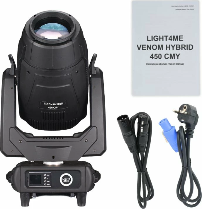 Kokë lëvizëse LED hibride LIGHT4ME Venom Hybrid 450 CMY 450W, Spot/Beam, Zoom 3-30°, DMX 26ch, e zezë