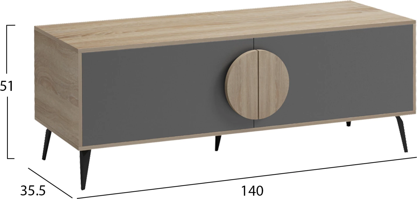 Komodë TV SAVORE, melaminë, sonama/gri, 140x35.5x51cm