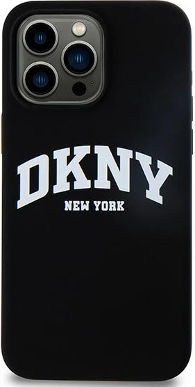 Mbështjellës DKNY Liquid Silicone me logo të bardhë, MagSafe, për iPhone 15 Pro Max, zi