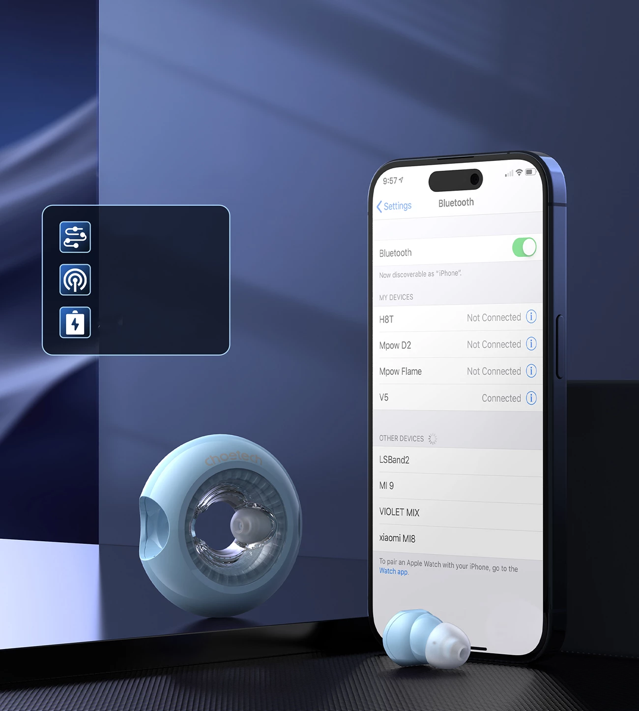 Kufje wireless TWS Choetech BH-T22 LightAura VocalSound, Bluetooth 5.3, kaltër