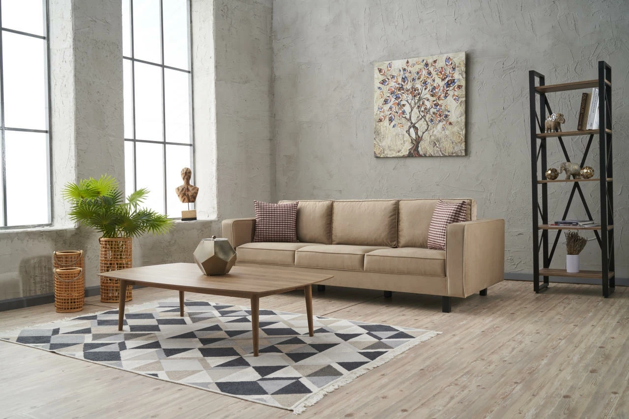 Divan treshe Atelier del Sofa, kadife, ngjyrë krem