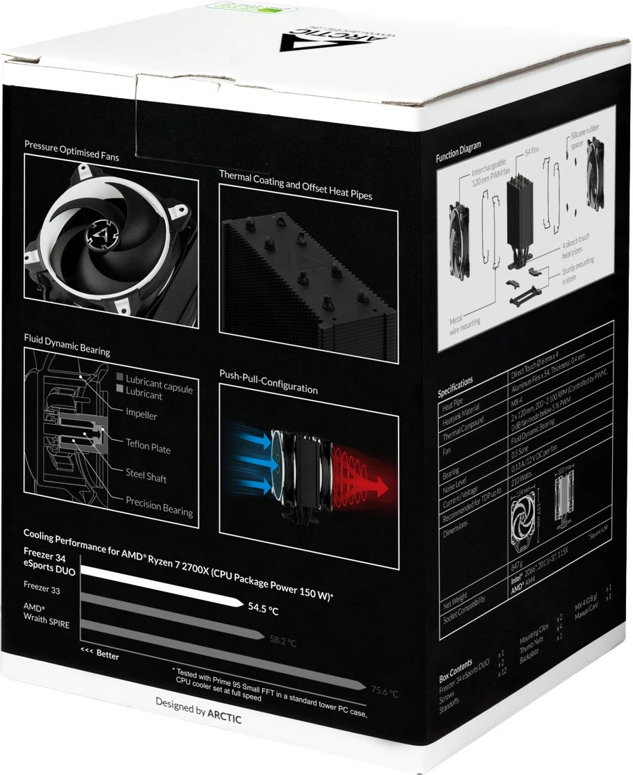 Kuler ARCTIC Freezer 34 eSports DUO, 12 cm, 2100 RPM, bardhë