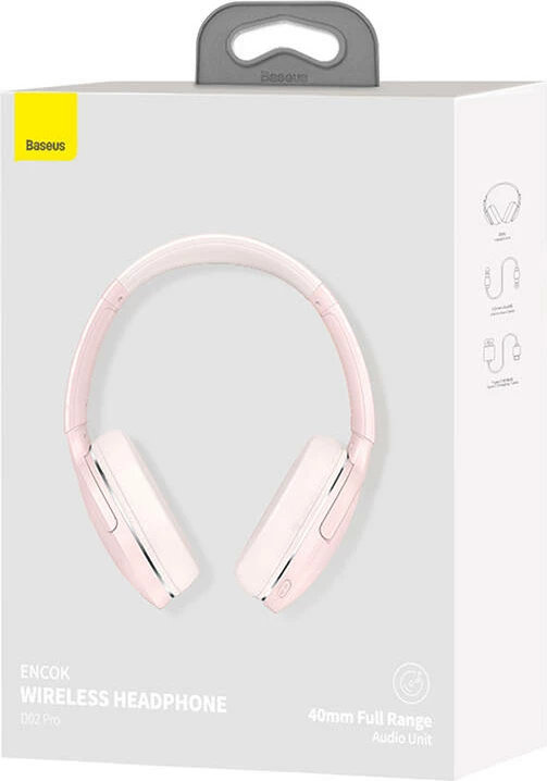 Kufje pa tela over-ear, Baseus, Encok D02 Pro NGD02-C01, Bluetooth 5.0, 40 orë bateri, 40mm drivera, e palosshme, rozë