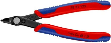 Darë diagonale Knipex Electronic-Super-Knips 125mm, dorezë plastike, kuqe/kaltër