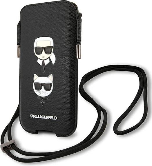 Mbështjellës Karl Lagerfeld KLHCP12MOPHKCK për telefon 6.1", Saffiano Ikonik Karl&Choupette Head, i zi