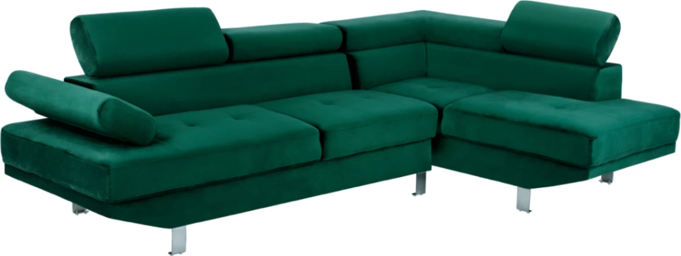 Divan këndor FAITH, ngjyrë pylli, kadife, FH3156.01, 254x79-160x70-84 cm