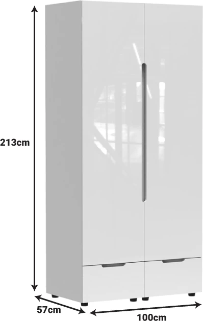 Dollap i dyfishtë Afina mdf, ngjyrë e bardhë me shkëlqim, 100x57x213cm