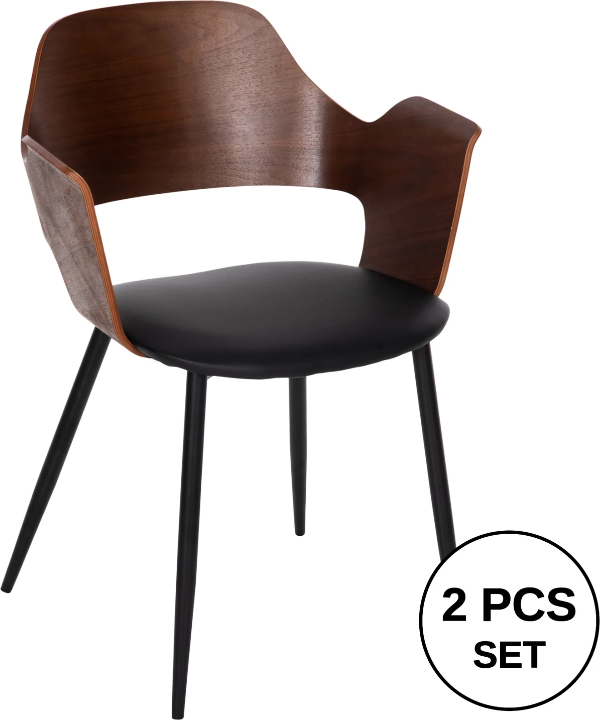 Karrige ngrënieje VELP FH9616.03 dru ngjyrë arre-PU e zezë-këmbë metali të zeza 55,5x50x79H cm., set prej 2 copë