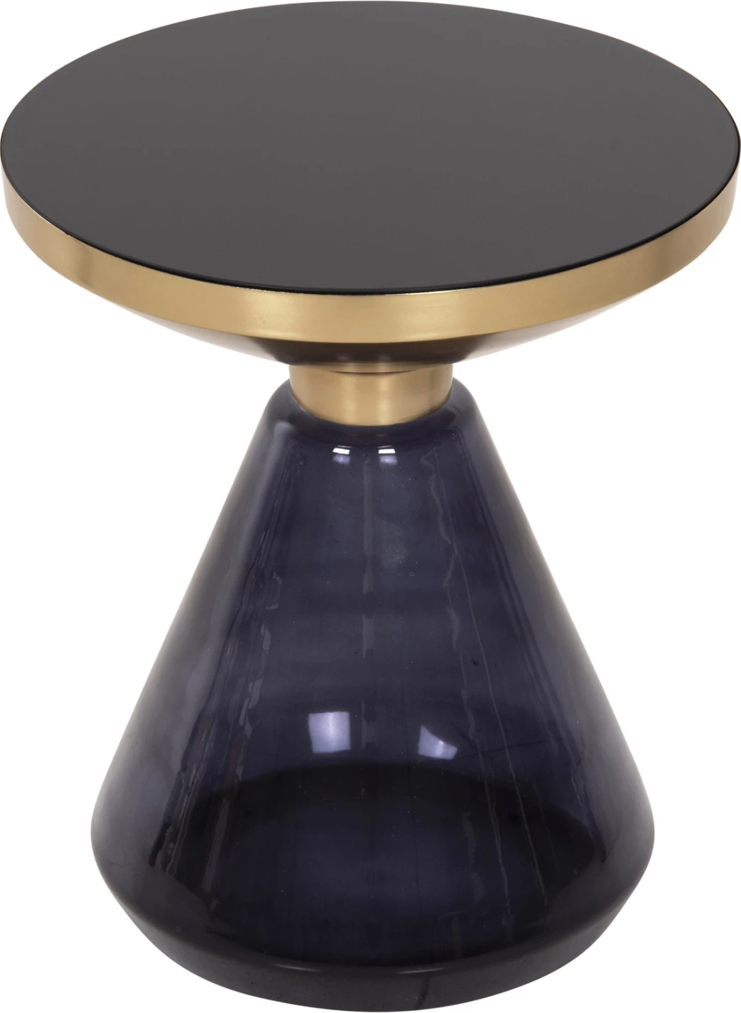 Tavolinë anësore DEMMY, sipërfaqe xhami e zezë & bazë xhami e purpurt, metal në ngjyrë ari, Φ41x48H cm