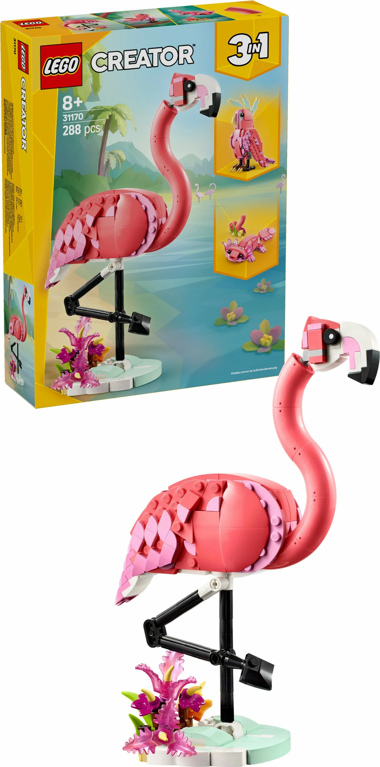 Set ndërtimi LEGO Wild Animals: Flamingo rozë, 288 pjesë, plastikë, 8+ vjeç, shumëngjyrësh