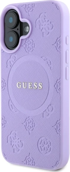 Mbështjellës Guess Saffiano Peony Classic Logo MagSafe për iPhone 16 Plus, vjollcë