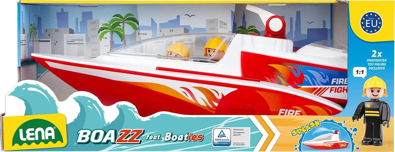 Set lodrash varkë zjarrfikëse Lena Boazz me katamaran, 2 figurina, kuqe/bardhë
