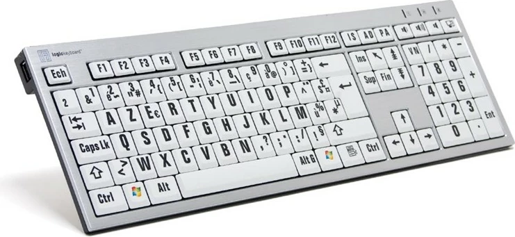 Tastierë LogicKeyboard XL-Print Alu Black on White FR, slim, PC, e bardhë