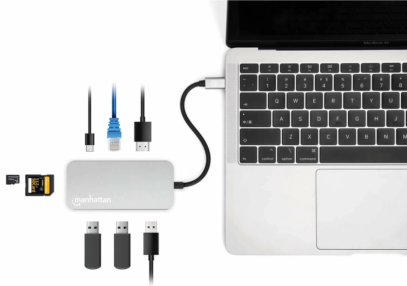 Docking station MANHATTAN USB-C 8-in-1, HDMI, RJ45, 3xUSB-A, gri