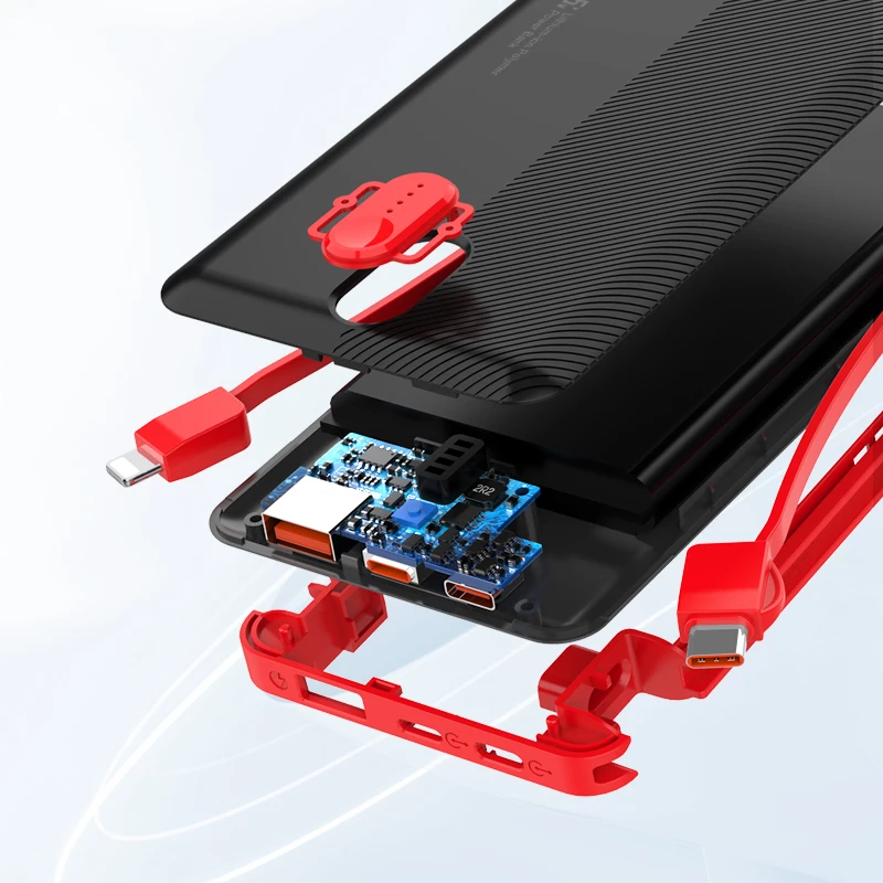 Power bank LDNIO PQ13 10000mAh 22.5W me kabllo të integruara USB-C + Lightning (1C1L) dhe 1x USB-A, e bardhë