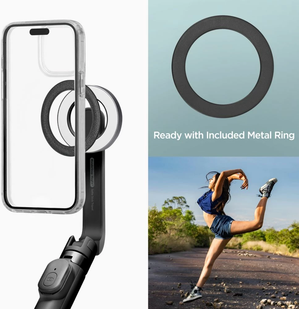 Selfie stick Spigen S571W me MagSafe, Bluetooth, tripod, e zezë