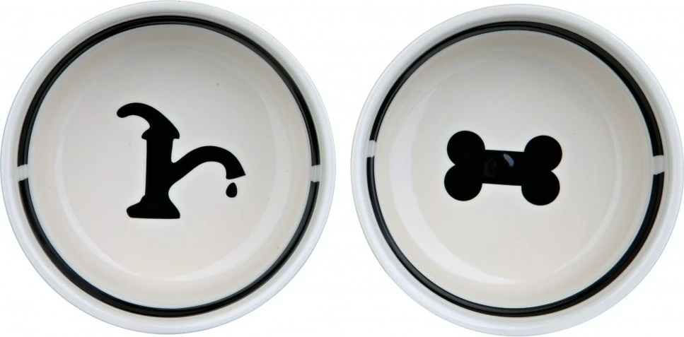 Set tas për qen Trixie, qeramikë, 0.6l, e zezë/e bardhë