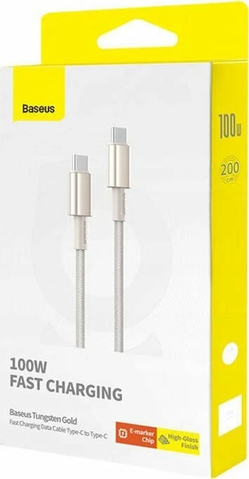 Kabllo USB-C Baseus Tungsten Gold P10319800G21-01, 2 m, PD 100W, 5A, USB-C në USB-C, e artë