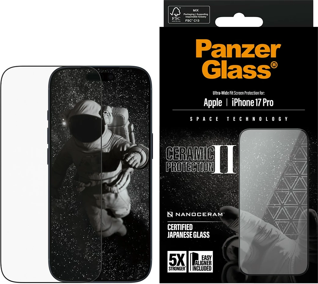 Mbrojtës ekrani PanzerGlass Ceramic II për iPhone 17 Pro, transparent