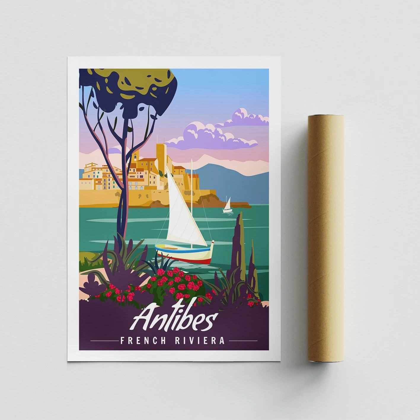 Poster A4, Antibes, French Riviera, shumëngjyrësh, pa kornizë