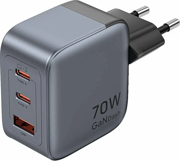 Karikues Vention GaN FEXH0-EU 70W me 2x USB-C + 1x USB-A, gri