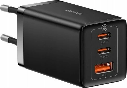 Karikues rrjeti Baseus GaN5 Pro CCGP120201 65W 2x USB-C + 1x USB-A, me kabllo USB-C/USB-C 1m, i zi