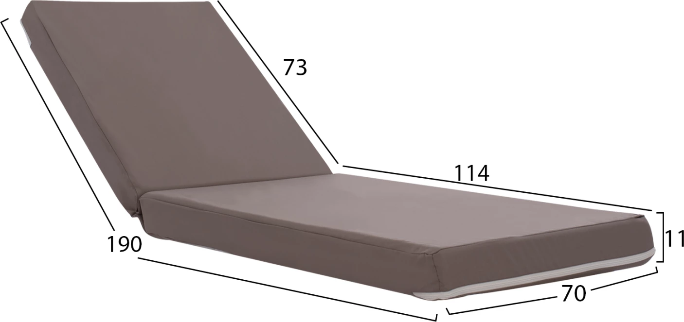 Jastëk për shezlong, poliester, gri, Sifnos, FH11235.10P, 198(119+1+78)x70x10cm