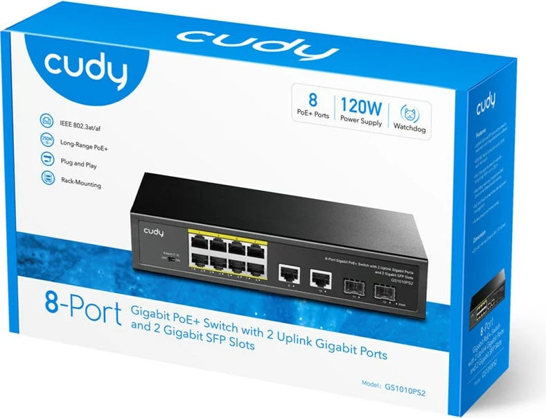 Switch Cudy GS1010PS2, 10 porta Gigabit, 8 PoE, 2 SFP, i zi