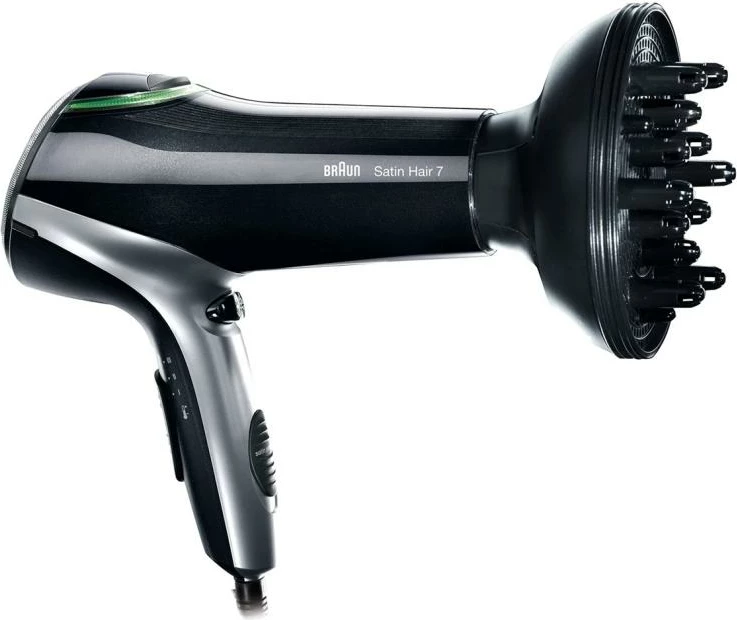 tharëse flokësh, Braun Satin Hair 7 HD710, IONTEC, 6 kombinime, me difuzor dhe grykë koncentrimi, e zezë/argjend