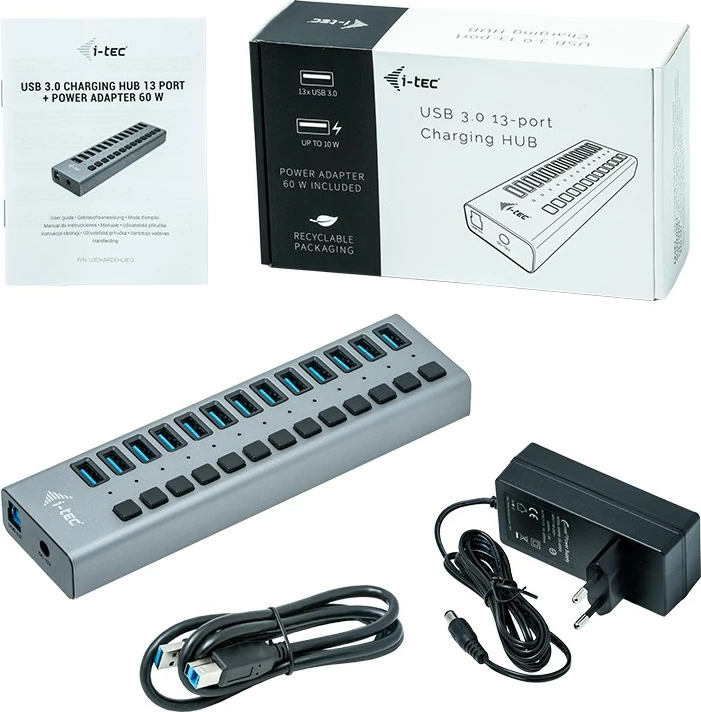 HUB USB I-Tec 13 porta, 60W, gri