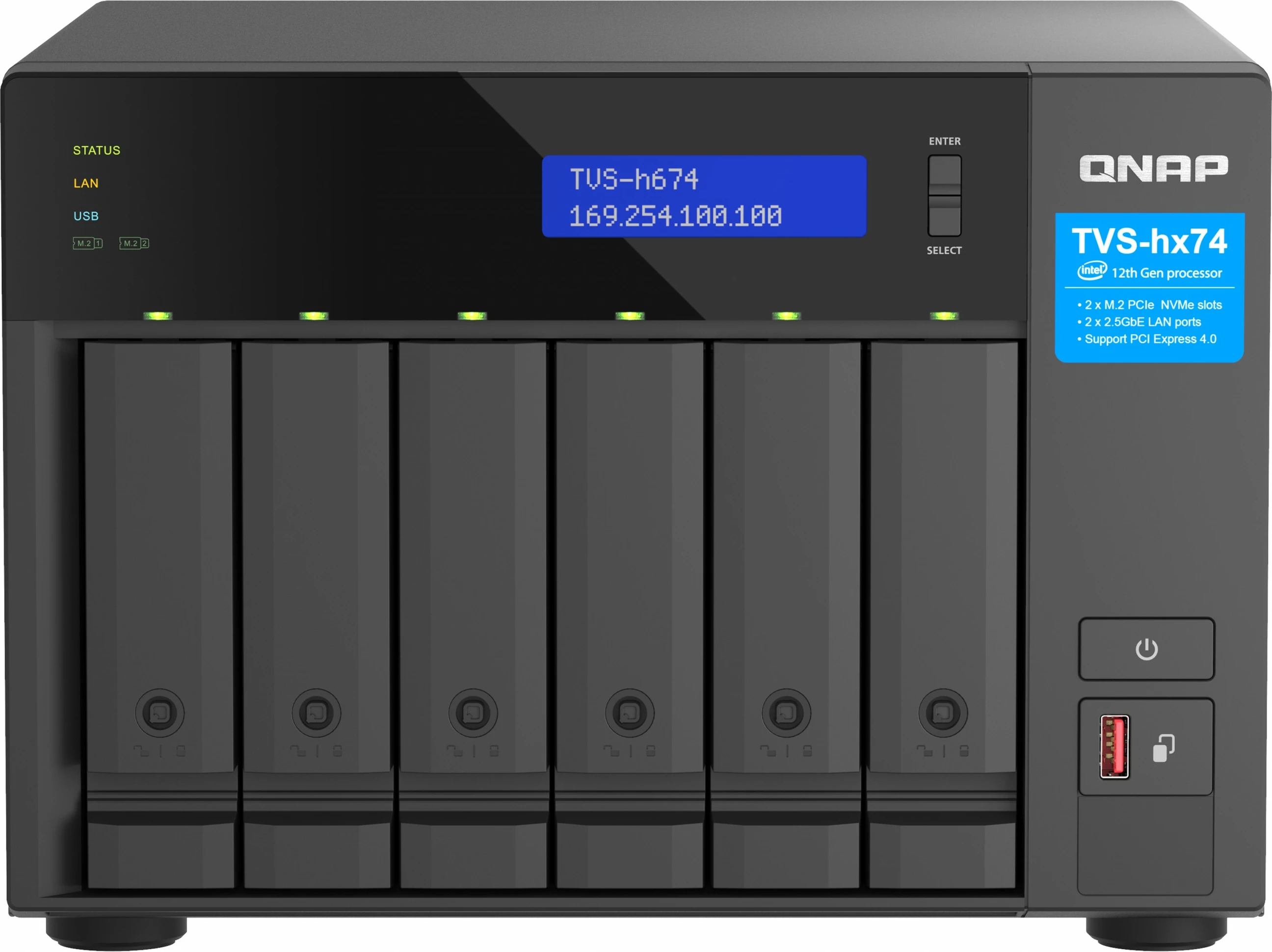 NAS QNAP TVS-H674-I5-32G, 6-bay, Intel Core i5-12400, 32GB RAM, e zezë