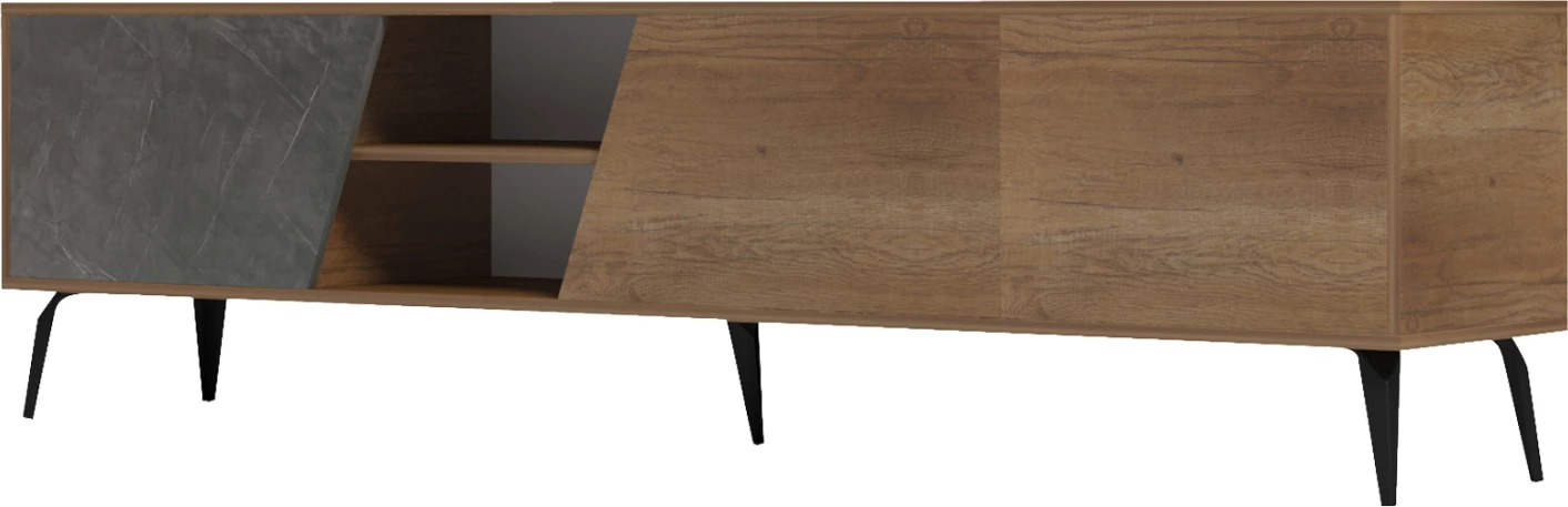 Komodë TV CATERRA, melaminë natyrale-Moore Stone, 180x35.5x48cm