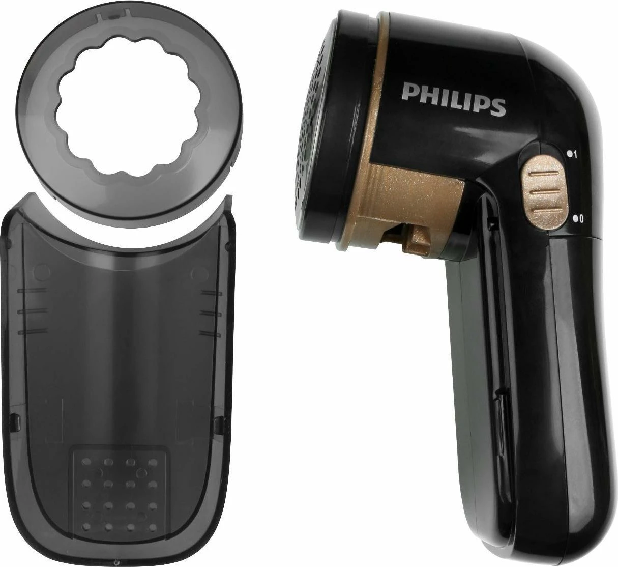 Makinë heqëse pushi për rroba Philips GC026/80, me bateri 2xAA, e zezë, set me 2xAA + brushë pastrimi + adaptor rregullimi lartësie