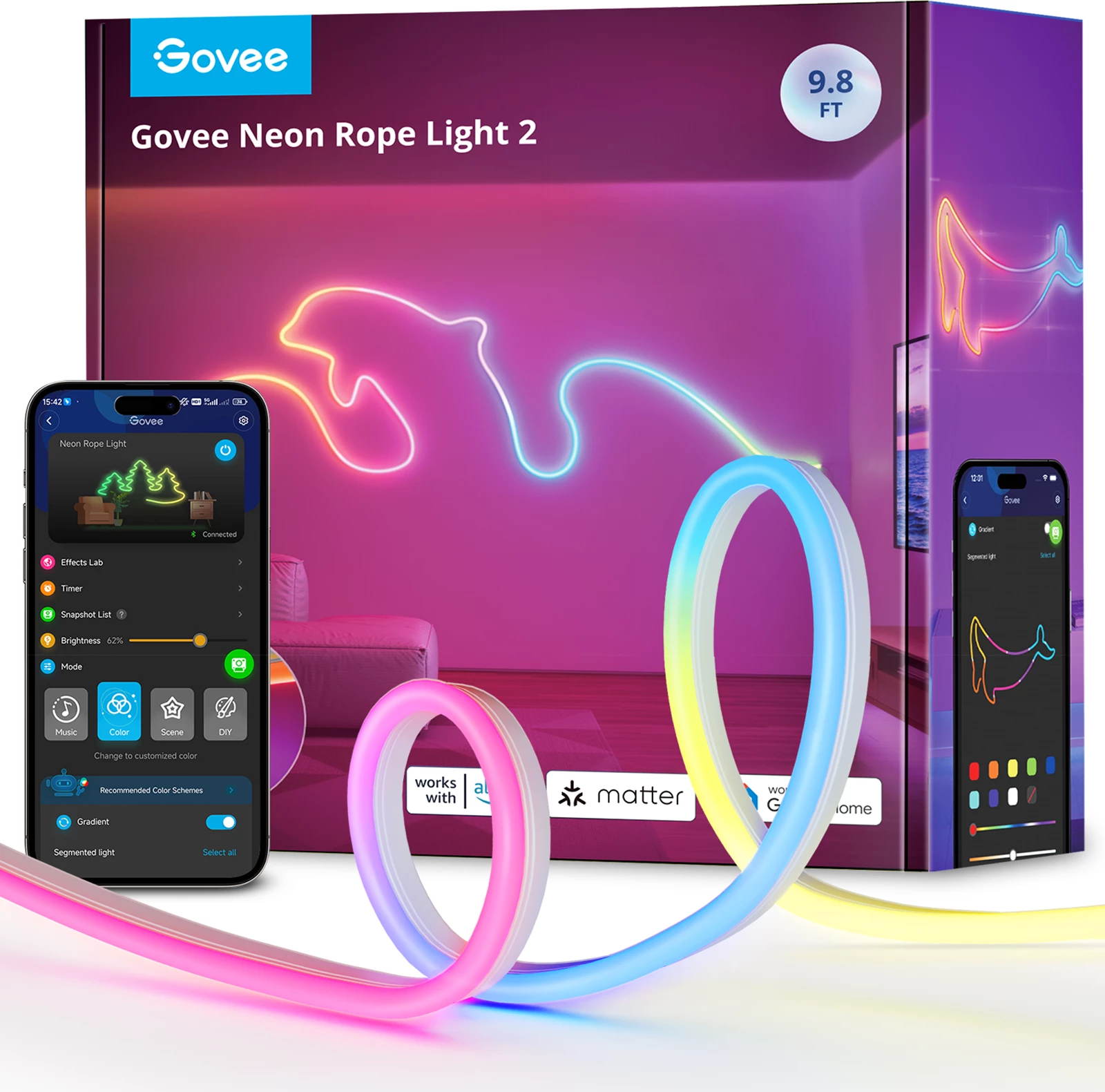 Shirit LED neon Govee Neon Rope Light 2 H61D3-W 3m RGBIC Bluetooth (EU 2-pin)