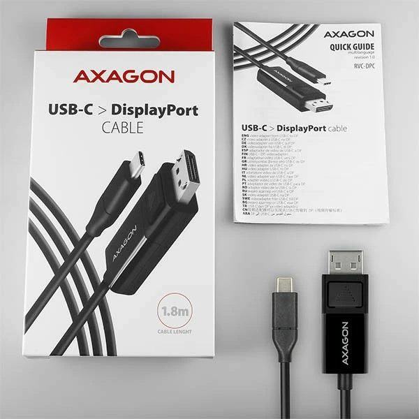 Kabllo AXAGON RVC-DPC USB-C në DisplayPort, 1.8m, 4K/60Hz, e zezë