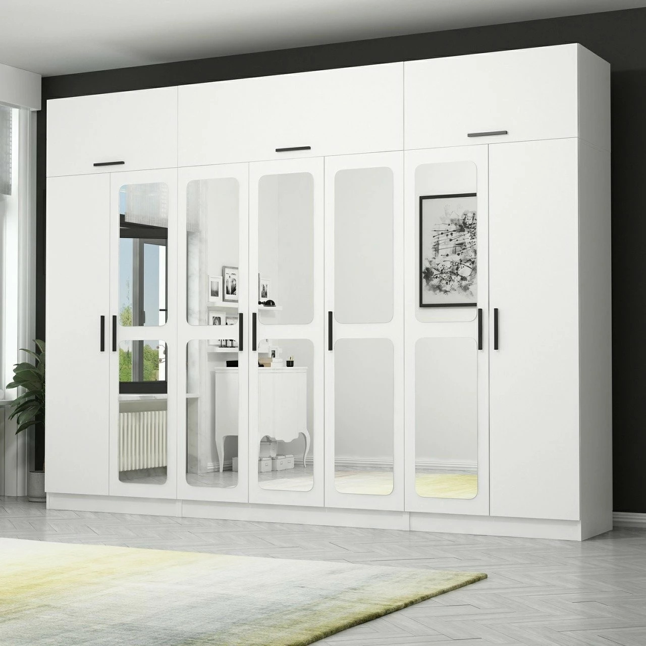 Dollap i madh, ngjyrë e bardhë, Skye Decor, 13 pjesë, 315x235x52cm