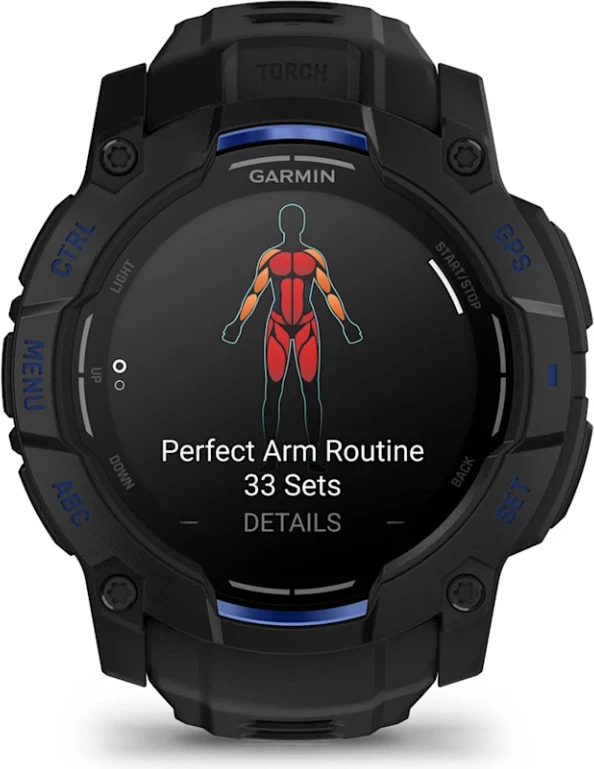 Smartwatch Garmin Instinct® 3, AMOLED, Black/Black-Bolt Blue strap, 50 mm